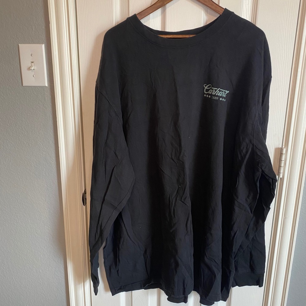 Carhartt‎ Mens 3XL Loose Fit Long Sleeve Graphic T-Shirt Black Sleeve Logo 1889